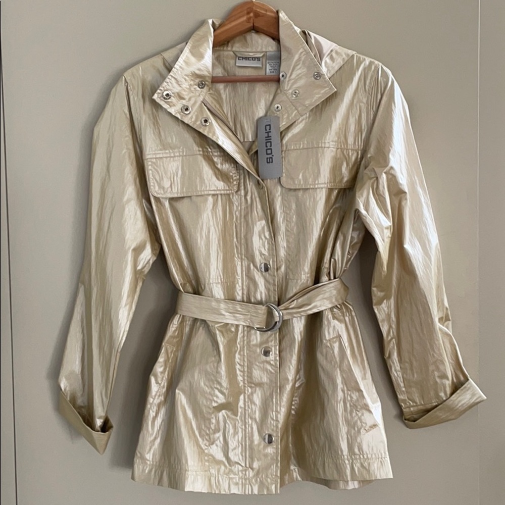 Chico’s Light Gold Coat Sz 1 waist 44”